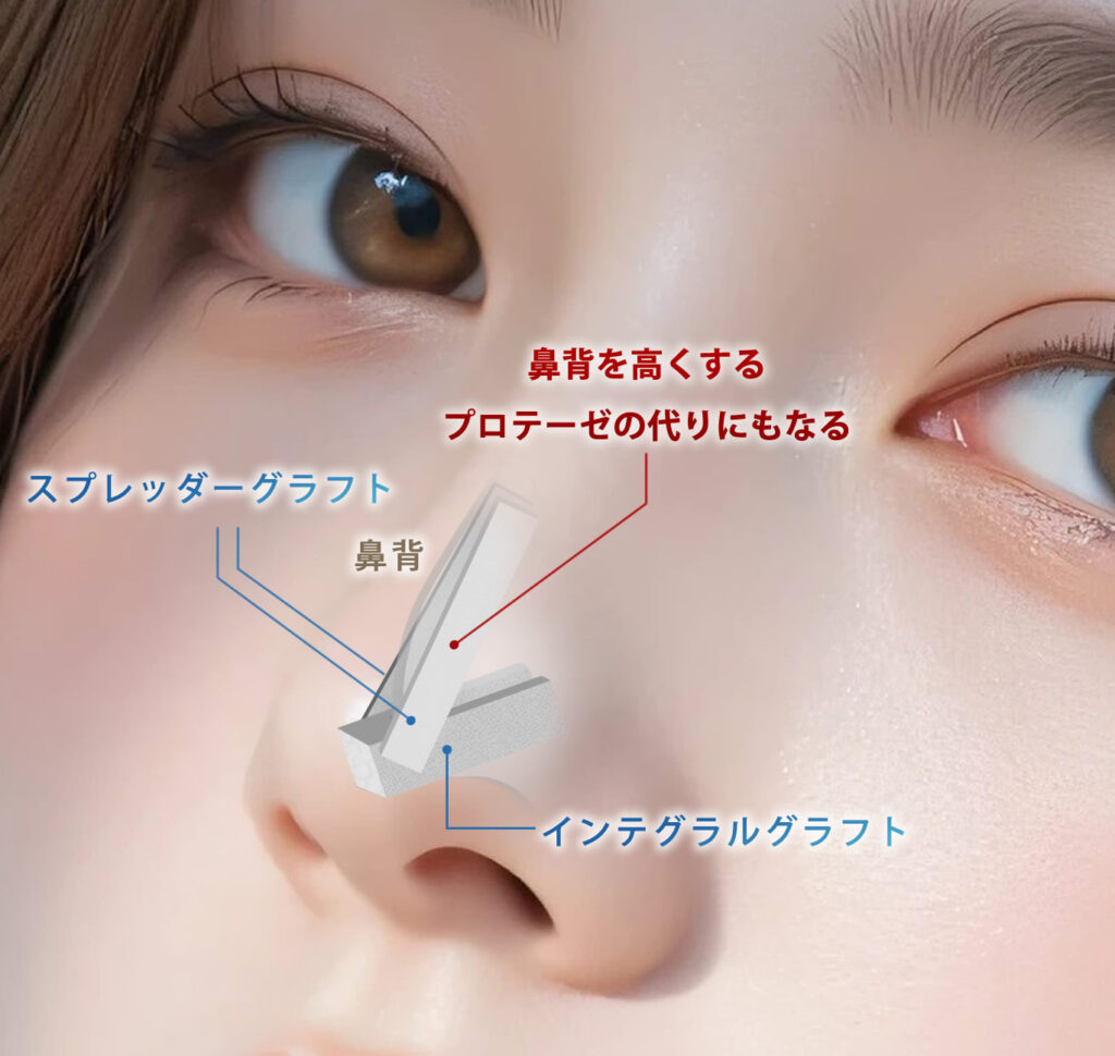 肋軟骨をプロテーゼの代用にしている図解